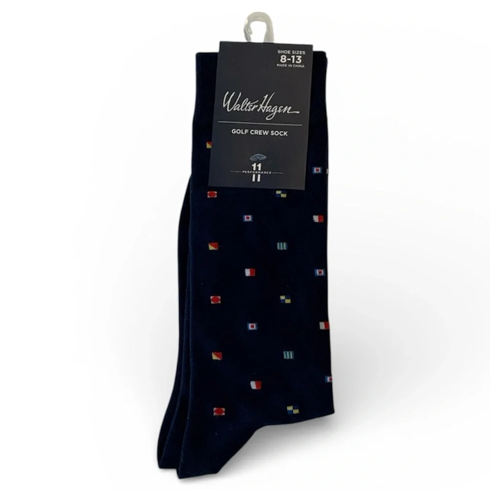Walter Hagen Men's Novelty Blue Nautical Flags Golf Crew Socks